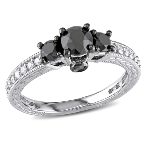 Mimi & Max 1 1/4ct tw black white 3-stone diamond engagement ring 10k white gold