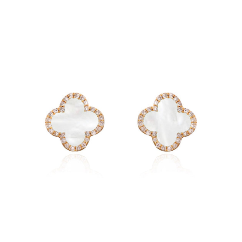 The Lovery mother of pearl diamond clover stud earrings