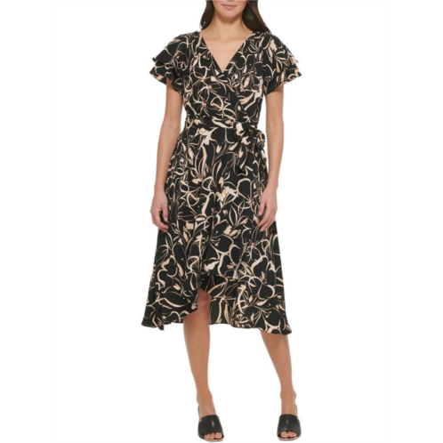 DKNY womens printed v neck fit & flare dress