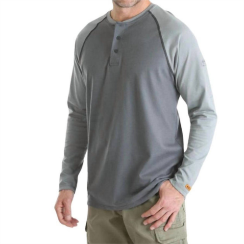 Wrangler mens flame resistant baseball henley shirt in grey