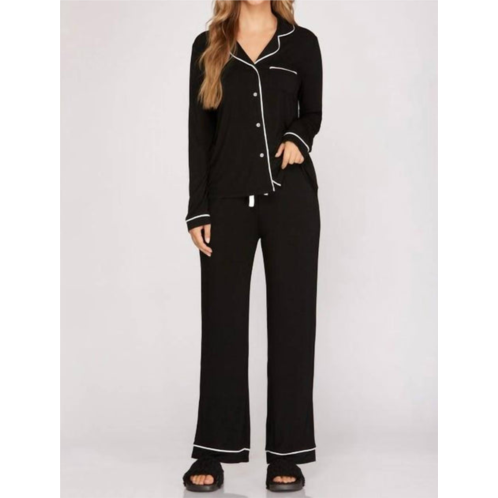 SHE + SKY long sleeve stretch knit pajama set in black