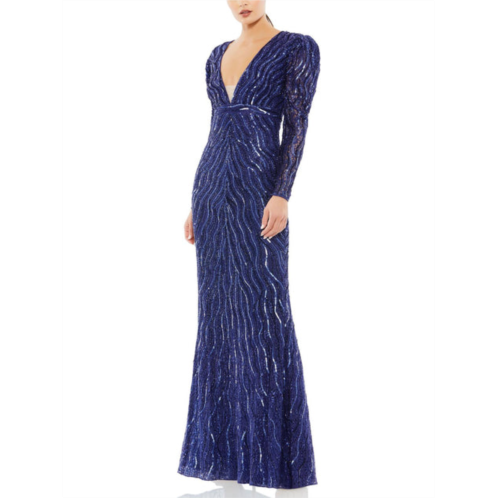 Mac Duggal womens embellished trumpet evening dress