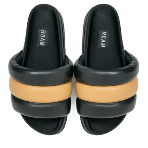 ROAM the puffy sliders in black/tan