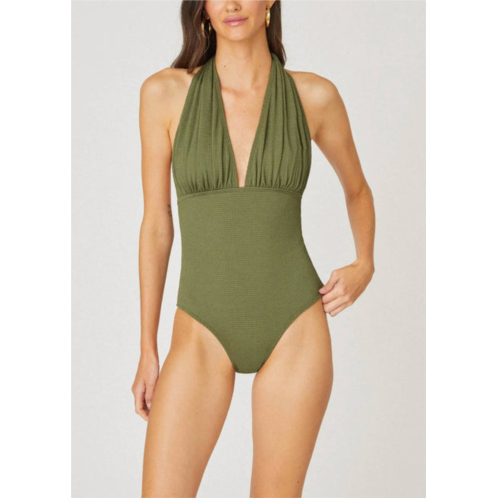 Shoshanna halter one piece swimsuit in olive