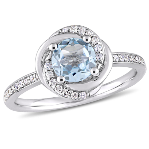 Mimi & Max sky-blue topaz 1/6ct tw diamond spiral ring 10k white gold