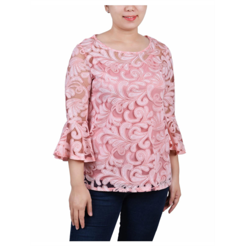 NY Collection petites womens printed elbow sleeve blouse