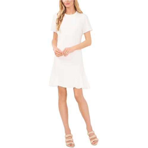 CeCe womens crepe ruffled trim shift dress