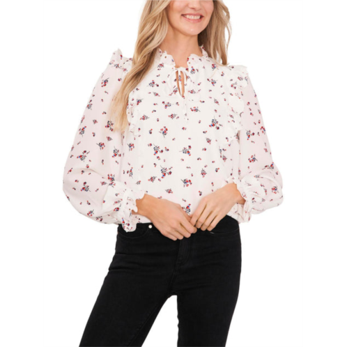 CeCe womens floral print tie neck pullover top