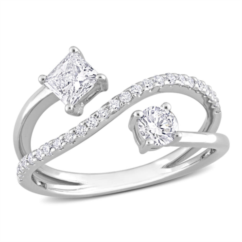 Created Forever 4/5ct tw princess-cut lab-grown diamond 2-stone crossover ring in 14k white gold