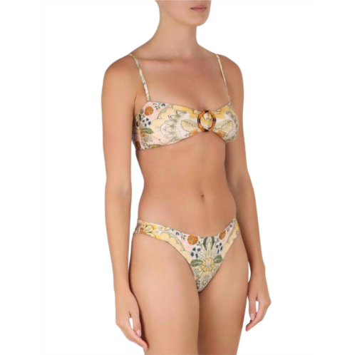 Zimmermann womens laurel bamboo ring bikini in mustard baroque floral