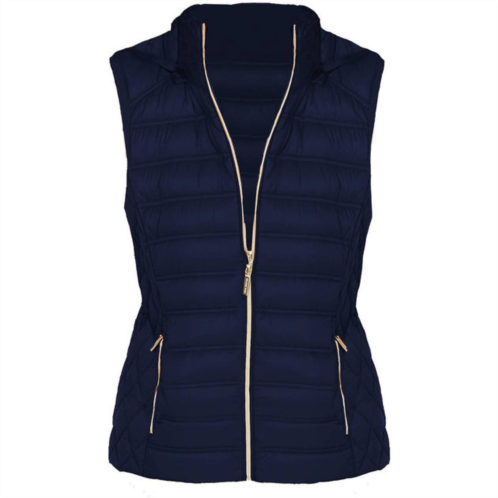 MICHAEL KORS down fill full zip removable hood puffer vest in navy blue