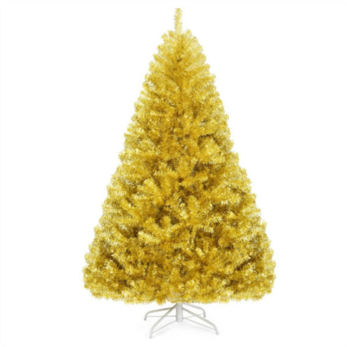 Hivvago 6/7.5 feet artificial tinsel christmas tree hinged with foldable stand-6 ft