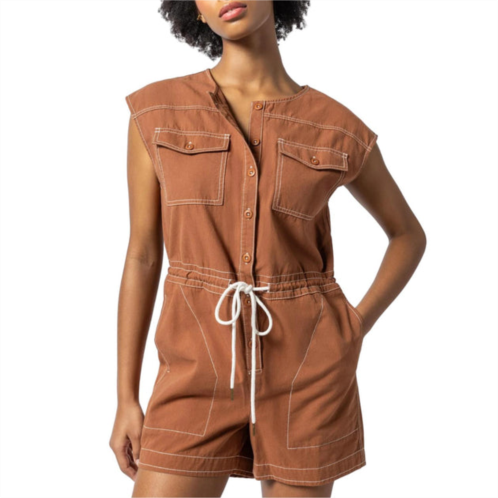 Lilla P short sleeve canvas romper in bronze