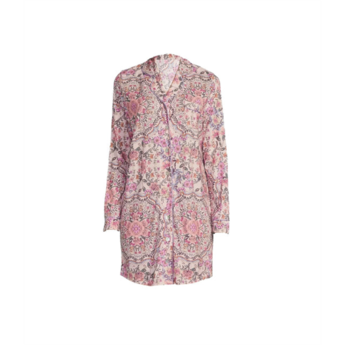 Johnny Was womens neena floral print notch collar knit chest pocket long sleeve nightshirt…