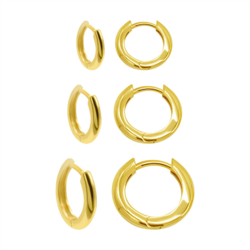 Adornia 14k gold plated 3-huggie hoop earrings set