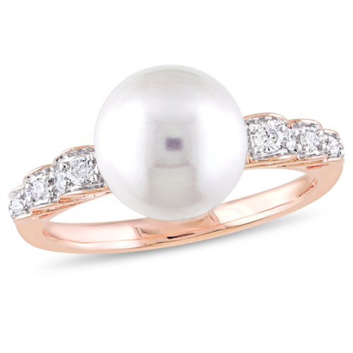 Mimi & Max 9 - 9.5 mm cultured freshwater pearl 1/8ct tw diamond ring 10k rose gold