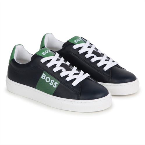 BOSS navy & green logo sneakers