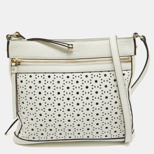 Kate Spade white leather lasercut messenger bag