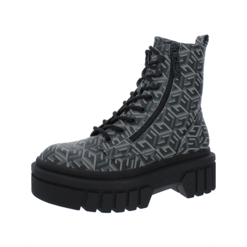 Guess ferina womens faux leather lug sole combat & lace-up boots