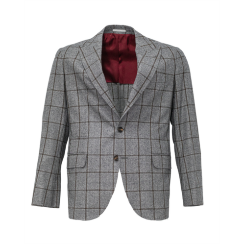 Brunello Cucinelli mens new wool grey & brown plaid blazer jacket