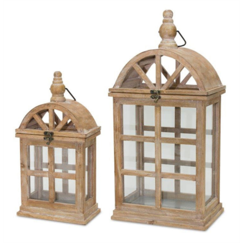 HouzBling lantern (set of 2) 7.5l x 14.75h, 10.25l x 21.5h wood/glass