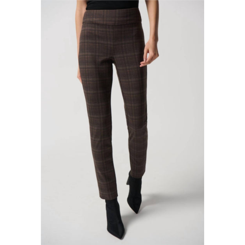 Joseph Ribkoff heavy knit plaid pull-on pants in brown multi