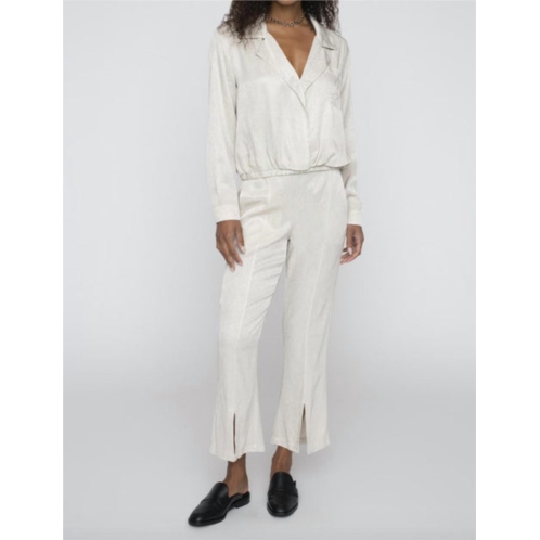 STATESIDE satin jacquard front slit trouser in clay