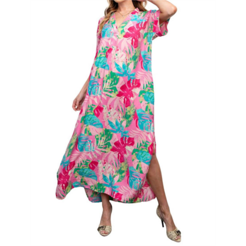 Easel tropical print peach blossom maxi dress in bubble gum