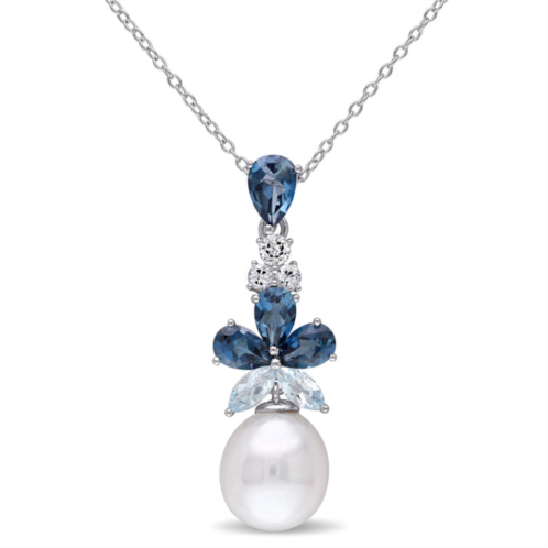 Mimi & Max 3 1/4ct tgw london, sky blue and white topaz and 9.5-10mm white cultured freshwater pearl necklace