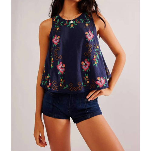 Free People fun & flirty embroidered top in cobalt