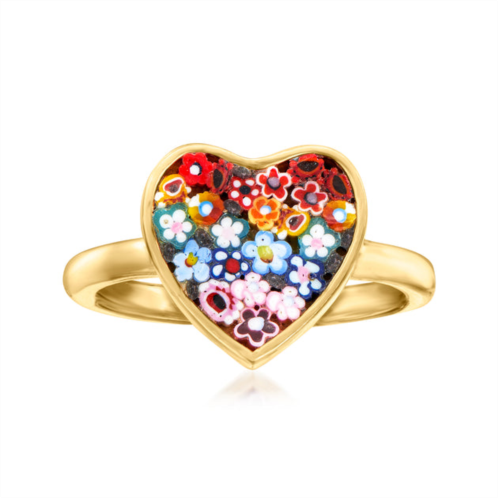 Ross-Simons italian multicolored murano glass mosaic floral heart ring in 18kt gold over sterling