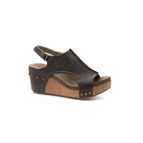 Corkys Footwear cork wedge sandal in smooth chocolate