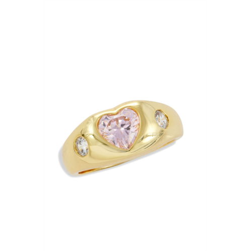 SAVVY CIE JEWELS 18k gold plated bezel 3 stones pink heart ring