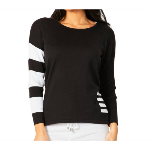 Angel Apparel crew neck stripe arm & pocket top in black