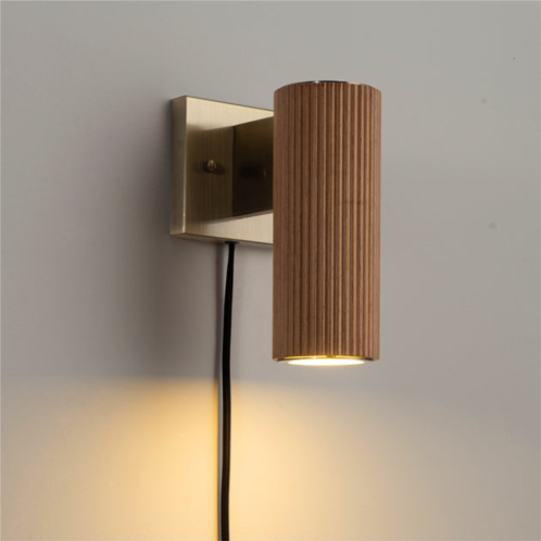 Nova of California tambo wall sconce - natural ash wood finish, weathered brass, dimmer