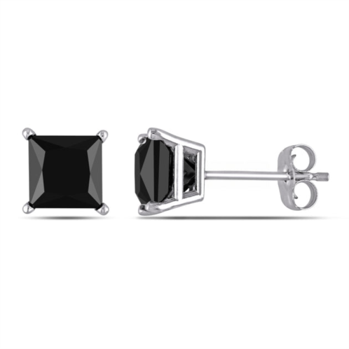 Mimi & Max 2ct tw princess cut black diamond stud earrings in 10k white gold