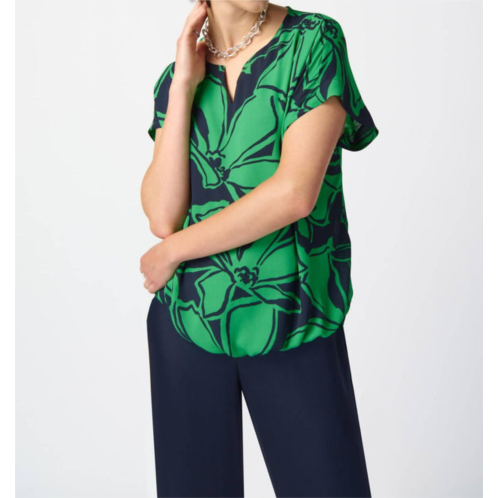 Joseph Ribkoff floral print georgette boxy top in midnight blue / green