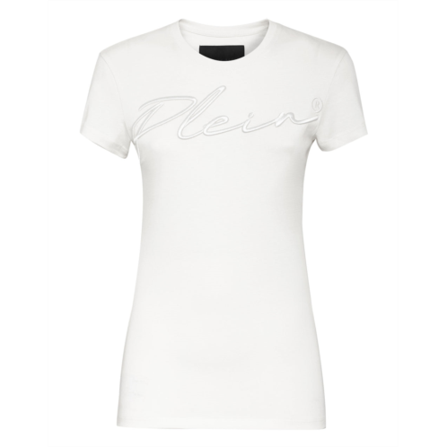 PHILIPP PLEIN satin t-shirt round neck ss embroidery signature