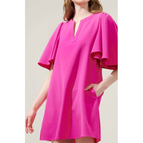 THML flutter bell sleeve dress in pink