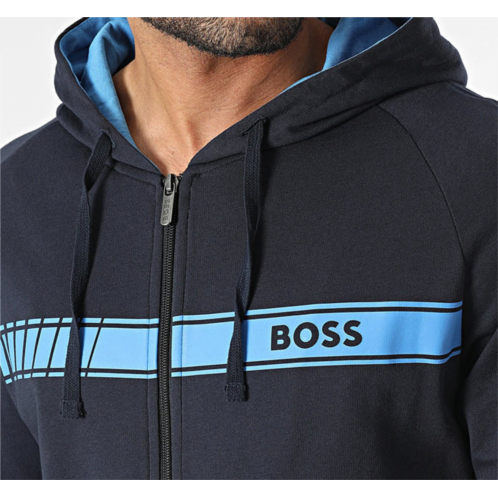 Hugo Boss mens authentic zip up hooded sweatshirt, dark navy blue