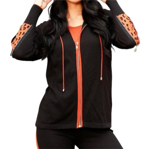 Angel Apparel cheetah zip hoodie with zip sleeves in black/rust