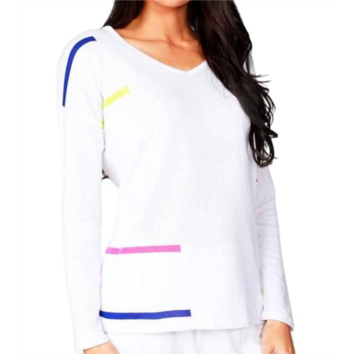 ANGEL long sleeve v-neck top in white/multi