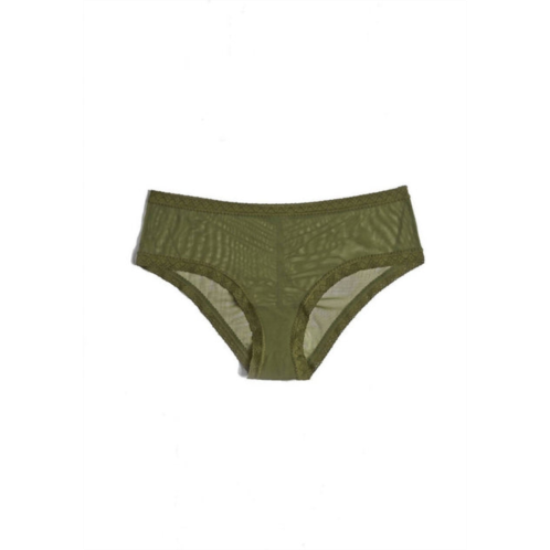 Blush Lingerie womens mesh lace trim hipster panty in moss