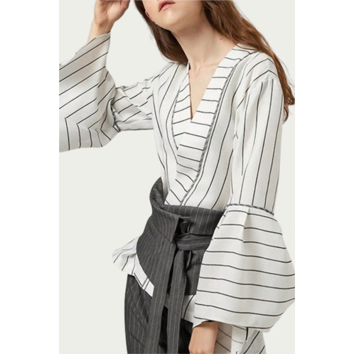 FANGYAN ronnie pinstripe wrap blouse in white/grey