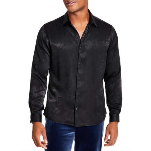 INC mens satin regular fit button-down shirt