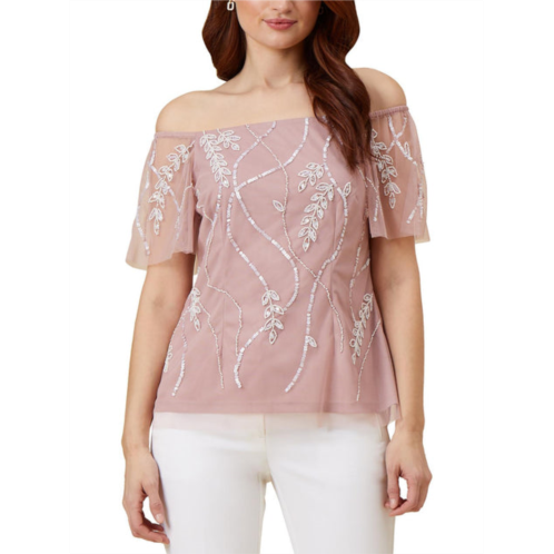 Adrianna Papell womens beaded mesh blouse