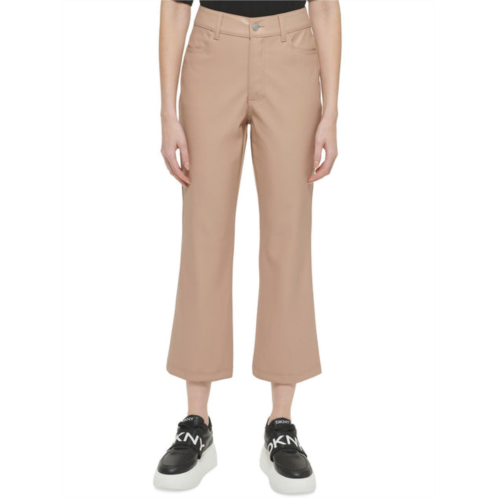 DKNY womens faux leather high rise cropped pants