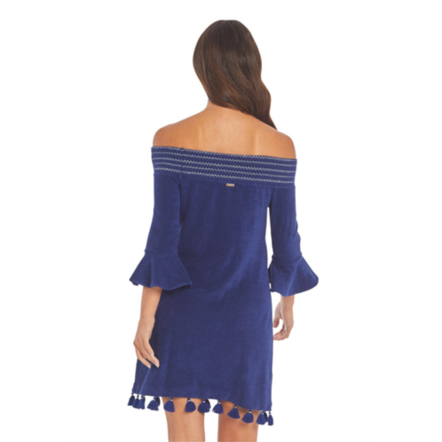 Cabana Life navy terry off the shoulder dress