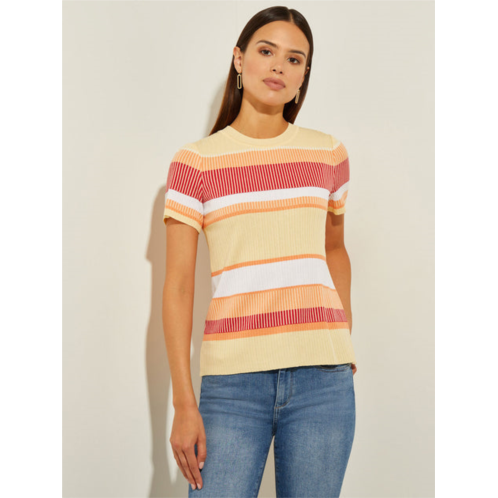 Misook short sleeve intarsia striped soft knit top