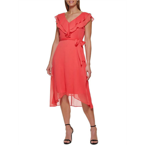 DKNY womens ruffled calf midi dress